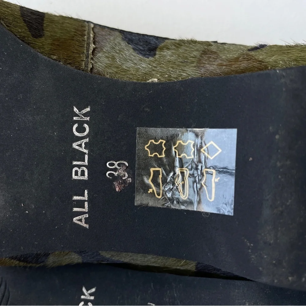 Anthropologie All Black Jungle Ballet Flats Camo Pointy-tow Calfhair slip-ons 8